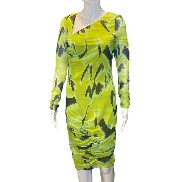 NWT Jonathan Simkhai Frederique Abstract Mesh Chartreuse Multi Sheath Dress-Sz M - Picture 3 of 7